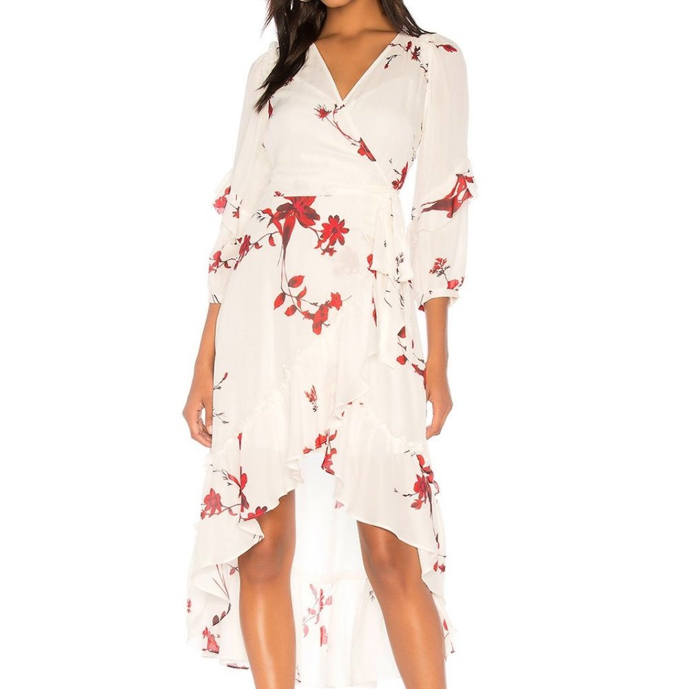 Joie Anawrette Floral Silk Hi-Lo Wrap Dress - S